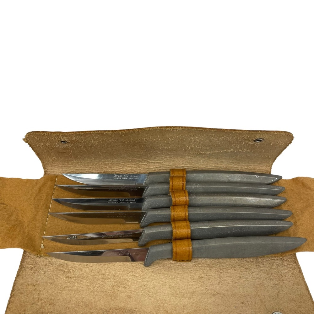 Vintage Royal Brand Solingen 6 Pieces Knife Set With Leather Case